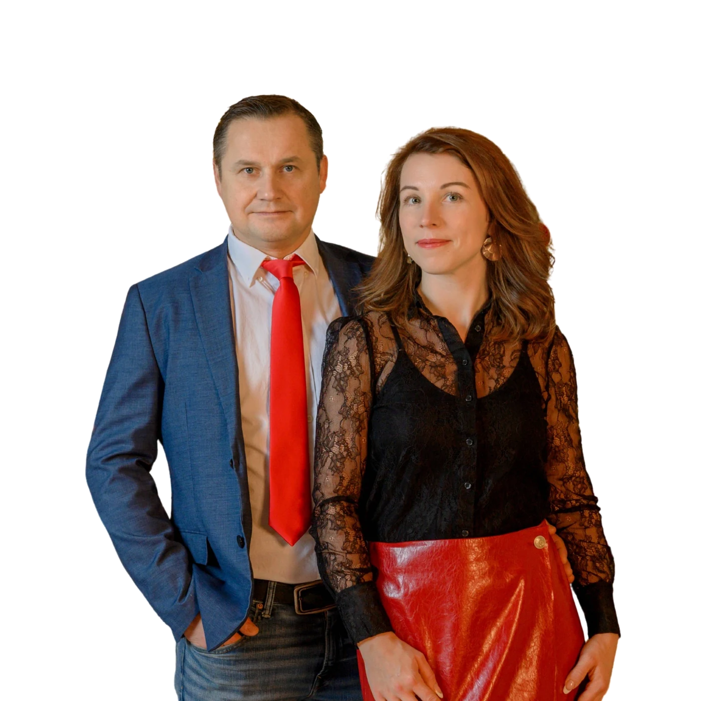 Sergey Luhavy, real estate agent, and Olga Luhavaya of WeStage in a professionally staged home.